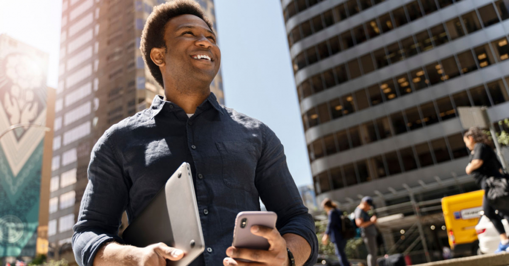 Smiling African American business man