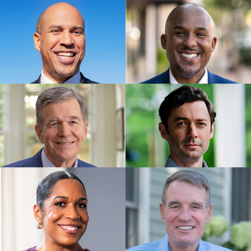 Scott Colom (D-MS), Illinois Lieutenant Governor Juliana Stratton (D-IL), Senator Mark Warner (D-VA), Senator Cory Booker (D-NJ), and former Governor Roy Cooper (D-NC), Senator Jon Ossoff